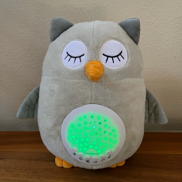 Baby Soother cry Activated Sensor Toy Baby Plush Gray Owl Crib Soother Light - Picture 3 of 7